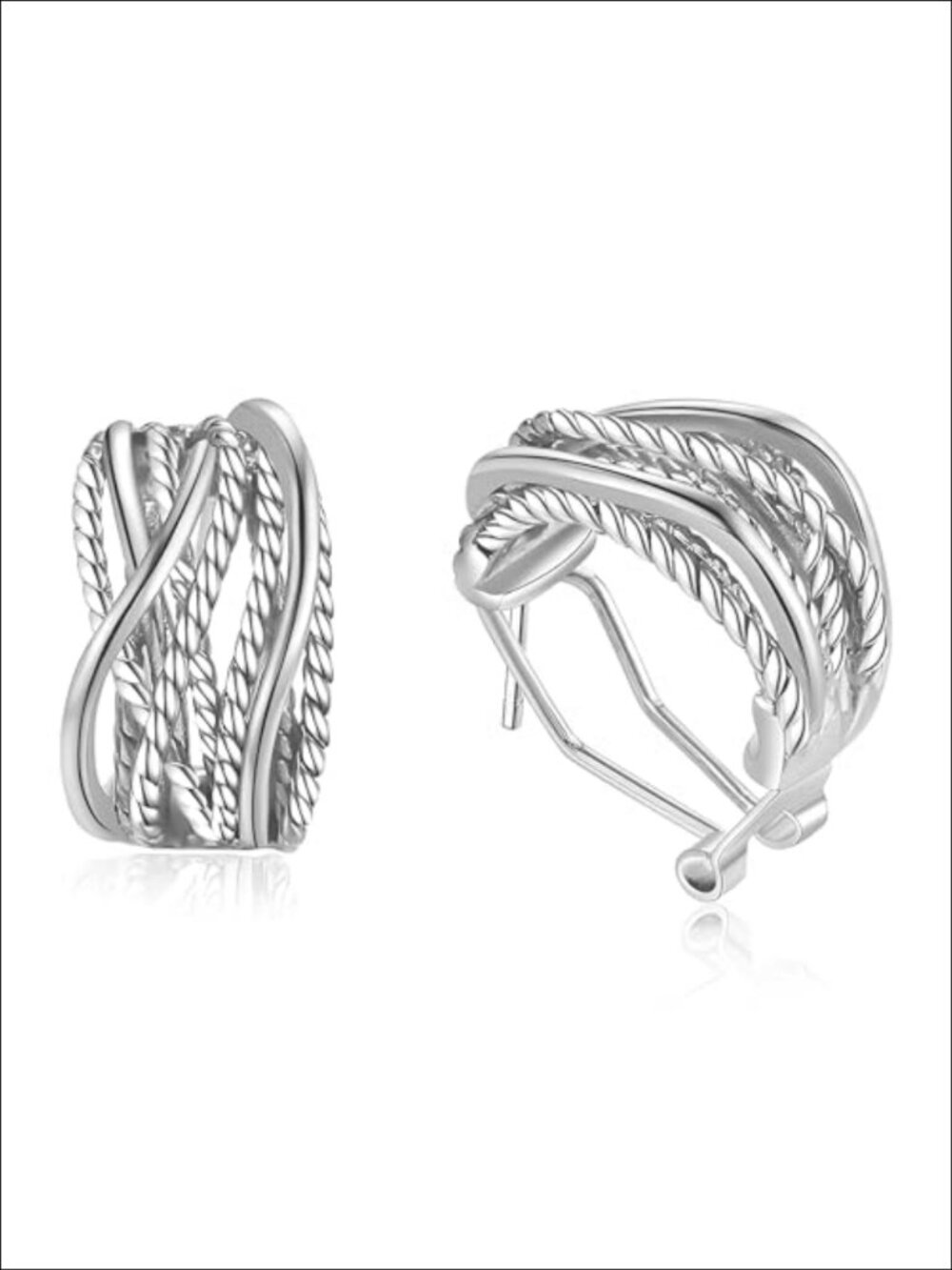 Two Tone Huggie Hoop Earrings Twisted Rope Crossover Clip On Women Jewelry